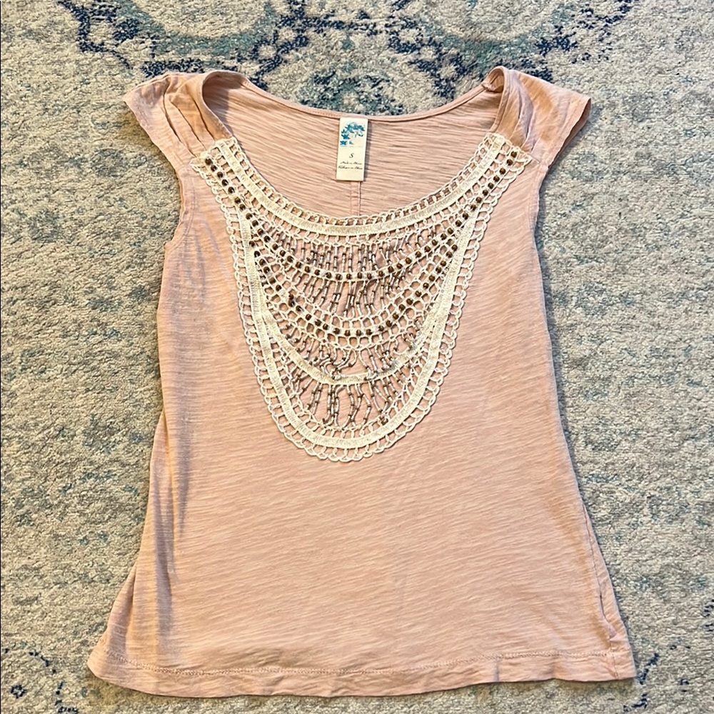 Anthropologie Top with Beaded Crochet Detail